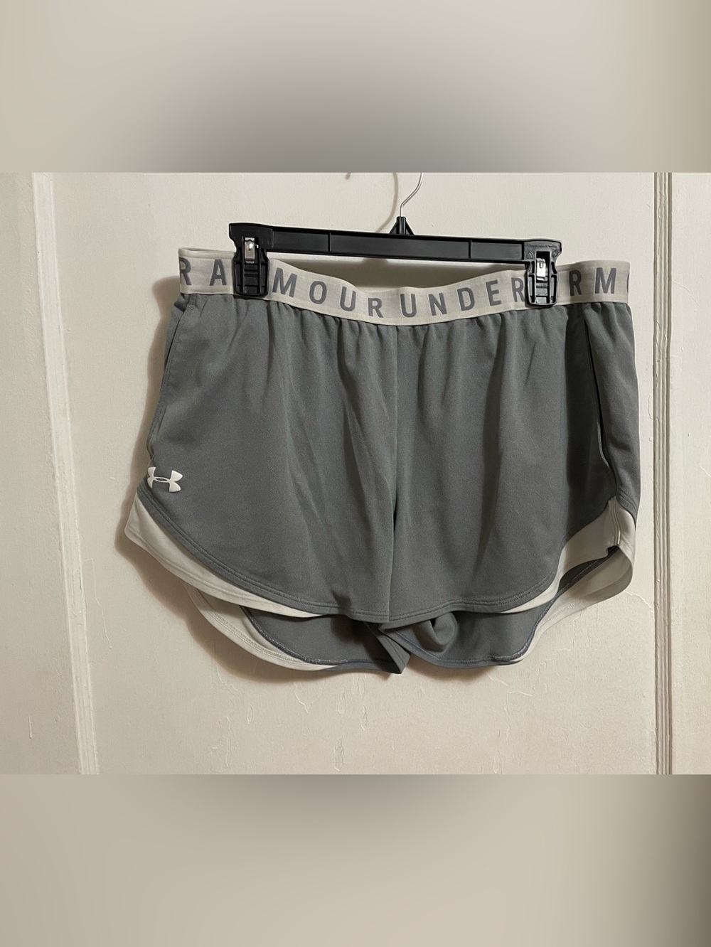 Under Armour Women's Gray Layered Athletic Shorts with Branded Waistband